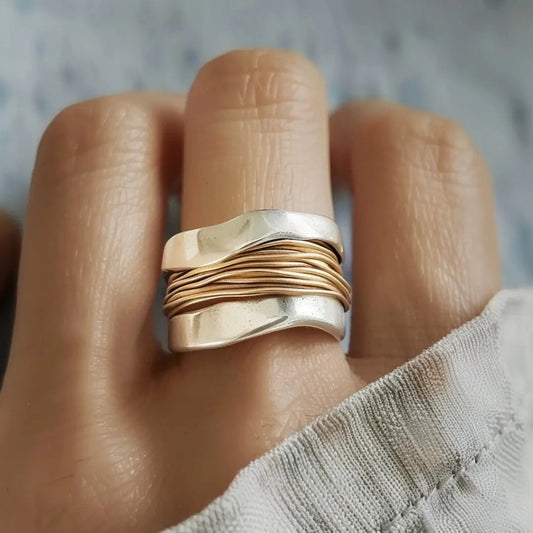 Silver and gold thread ring