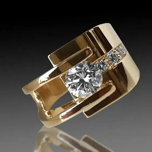 Gold ring with irregular zircons in vintage style