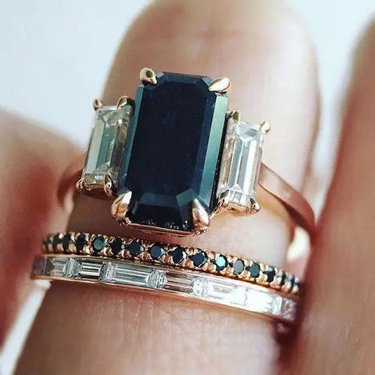Vintage style dark turquoise zirconia ring set
