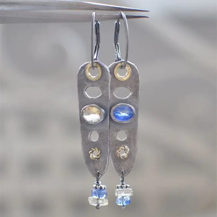 Blue earrings with crystals in vintage style in sterling silver