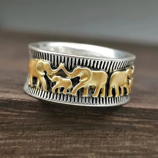Gold ring with elephant in vintage style