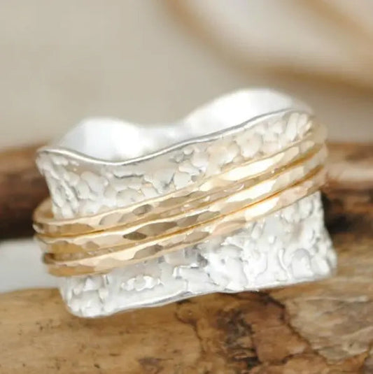 Thin gold and silver ring in vintage style