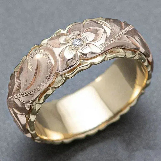 Gold ring with rose flower in vintage style
